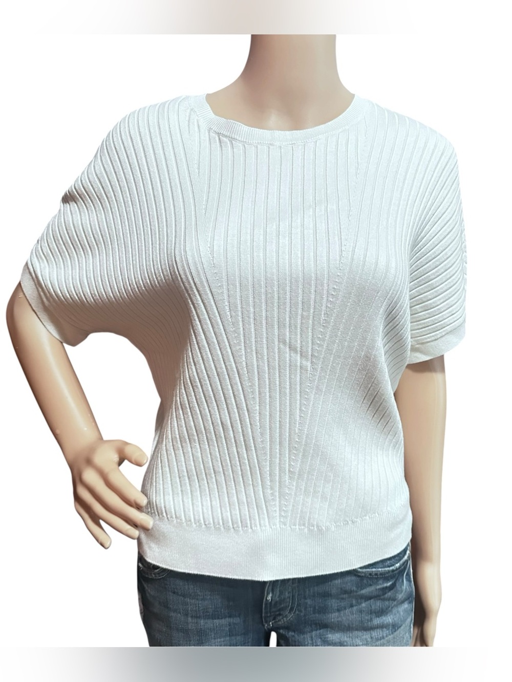 White House Black Market Ribbed Scoop Neck Sweater Sz S Ivory